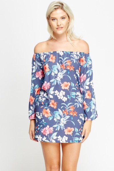 Off Shoulder Floral Mini Dress - Just £5