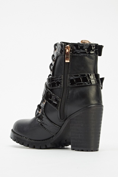 Block Contrast Buckle Boots - Just $7