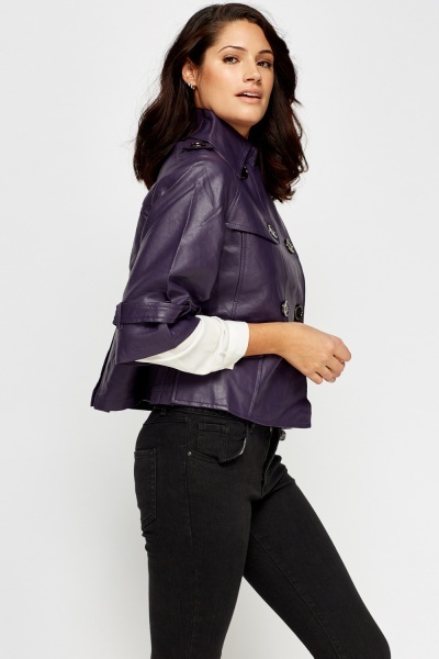 Purple Cropped Faux Leather Jacket - Just $7