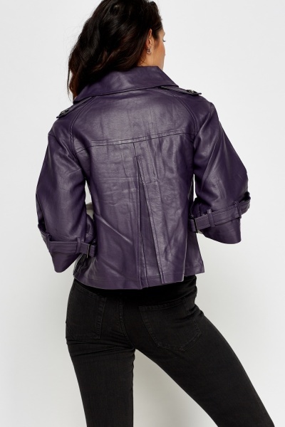 Purple Cropped Faux Leather Jacket - Just $7