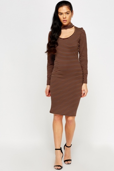 Brown Striped Choker Dress - Just £5