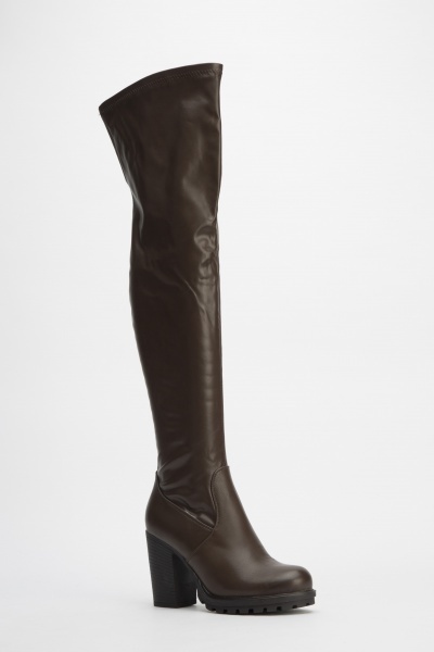 Brown Faux Leather Knee High Boots - Just $7