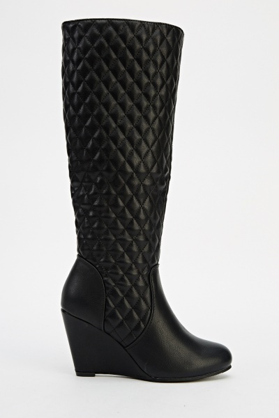 Quilted Knee High Wedge Boots - Just $7