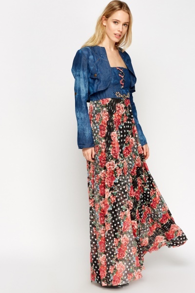 Floral Contrast Bolero Maxi Dress - Just $6