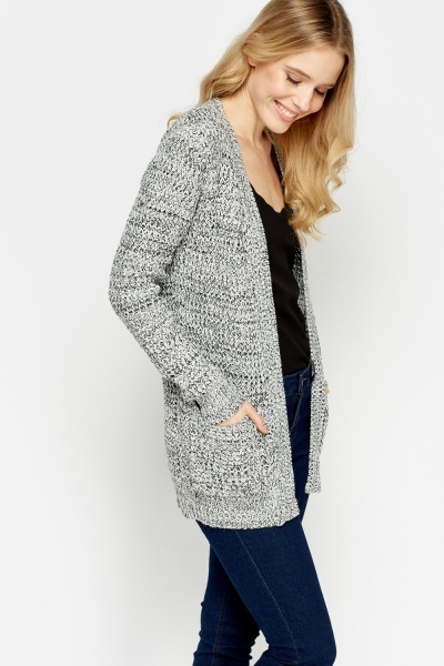 Open Front Speckled Loose Knit Cardigan - Just $7