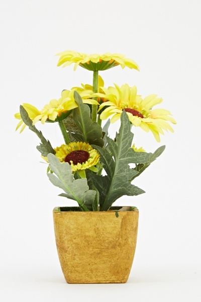 artificial gerbera daisy flower pot yellow 49592 4