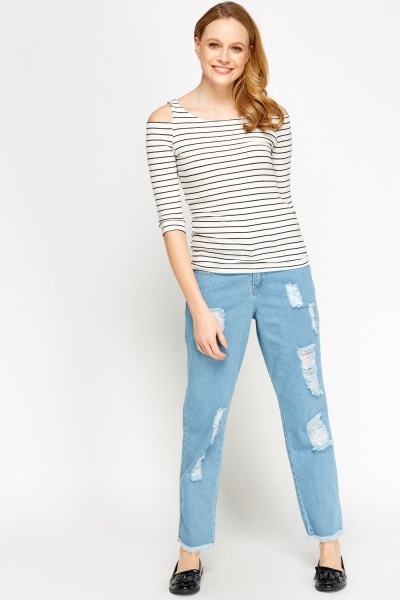 Ripped Cropped Denim Jeans - Just $3