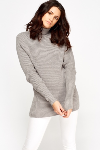Grey Knitted Roll Neck Jumper - Just $7