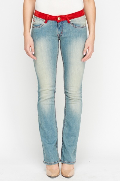 Red Trim Contrast Denim Jeans - Just $7