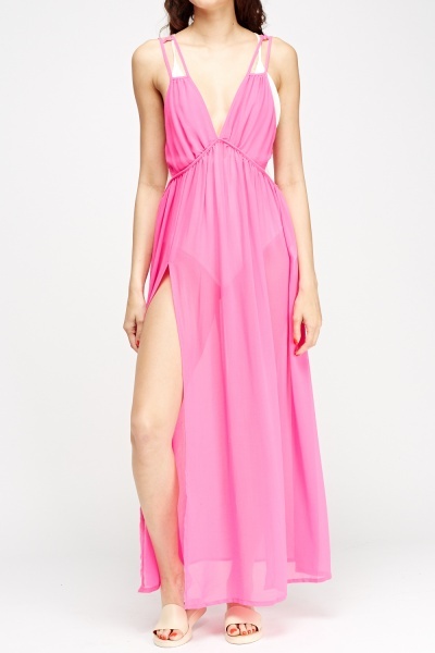 Hot Pink Sheer  Cover  Up  Dress  Just 5
