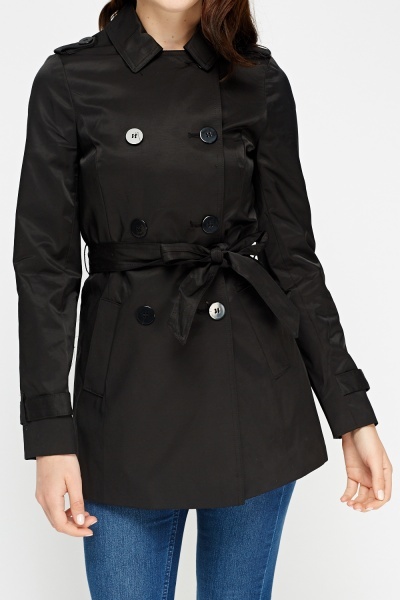 Black Double Breasted Mac Coat - Just $7