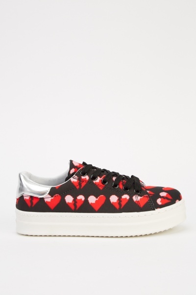 Heart Printed Low Top Trainers - Just $7