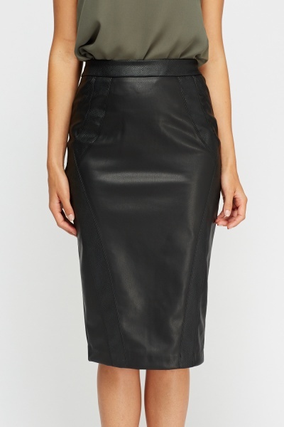 Black Faux Leather Midi Skirt - Just $6
