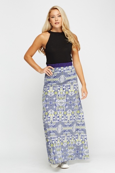 Printed Elastic Maxi Skirt - Just $7