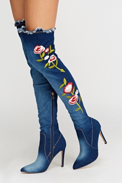 Sergio Todzi Embroidered Denim Knee High Boots - Limited edition ...