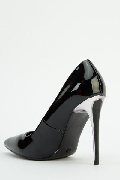 Metallic Heel Black Court Shoes - Just $7