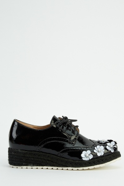 Sequin Flower Wedged Brogue Shoes - Just £5