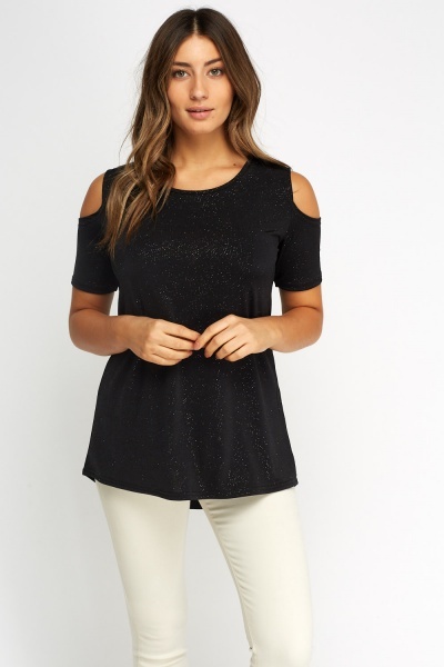 glitter cold shoulder top