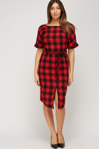 Checked Tie Up Dress - Just £5