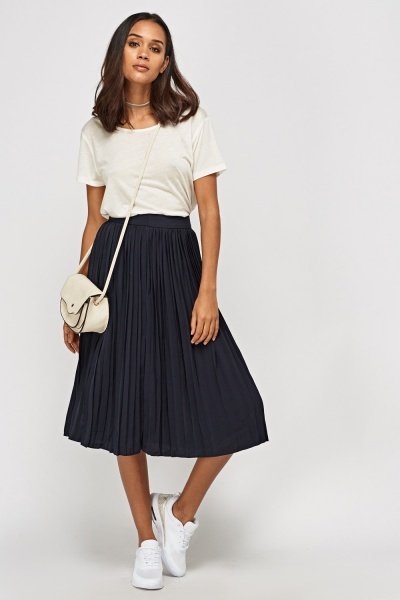 Pleated Basic Midi Skirt - Just $6