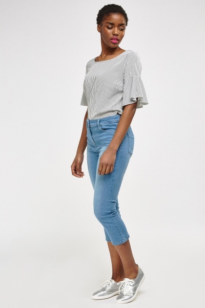 light blue cropped jeans