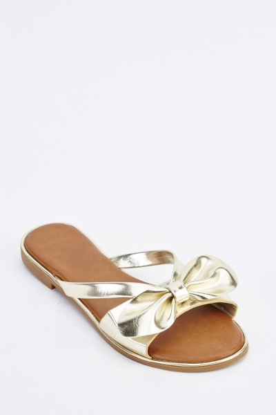 Metallic Bow Front Slide Sandals - Just $7