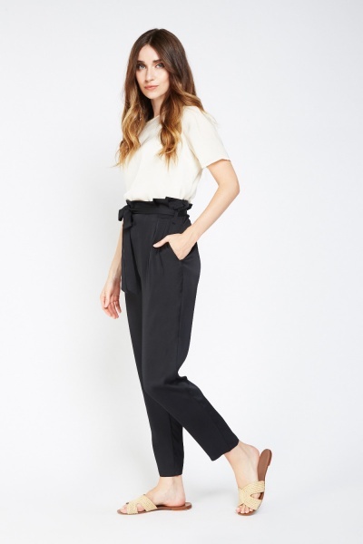 high waisted black tapered trousers