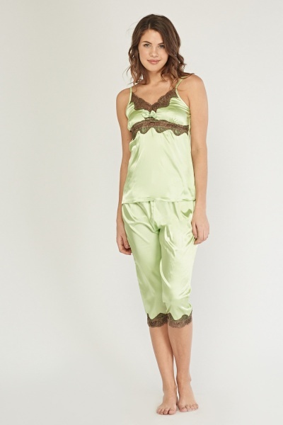 Image of Lace Trim Sateen Pyjama Set