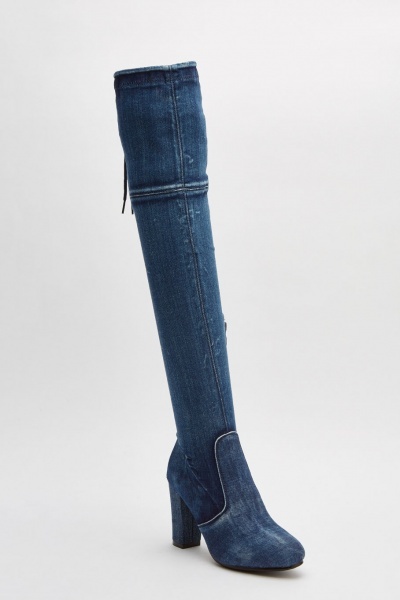 Denim Knee High Boots - Just $6