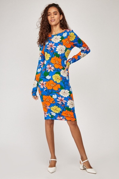 Retro Floral Print Midi Dress - Just $3