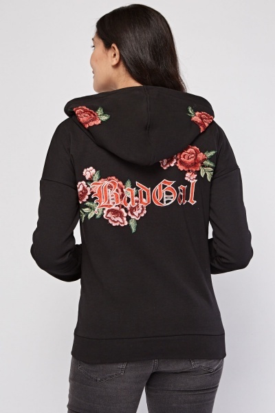 Embroidered Floral Zip Up Hoodie - Just $7