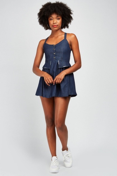 Encrusted Flap Front Denim Style Dress - Just $6
