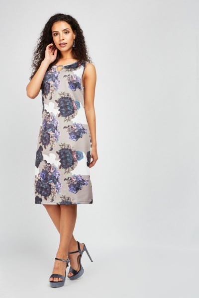 Keyhole Floral Print Midi Dress - Just $6