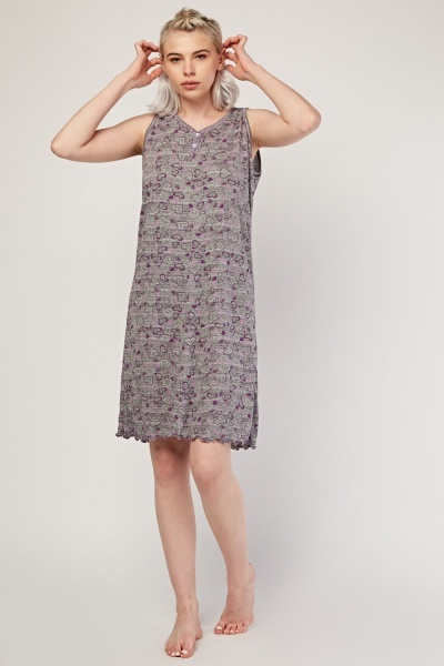 Image of Heart Print Midi Nightie