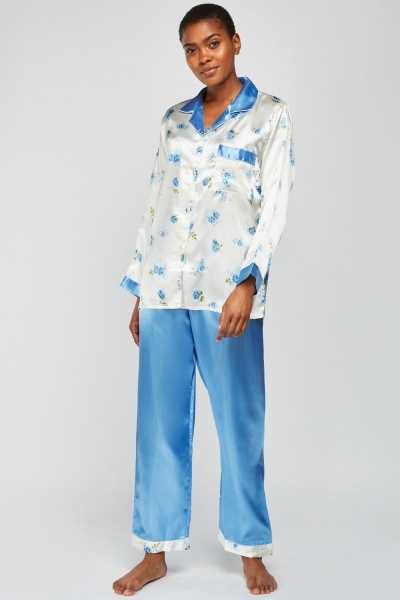 Image of Sky Blue Sateen Pyjama Set