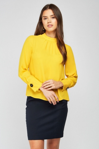 Long Sleeve Yellow Chiffon Blouse - Just $7