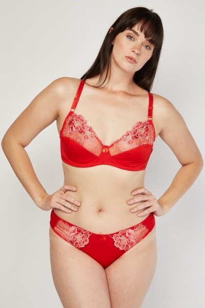 Image of Laser Cut Lace Bra And Brief Set