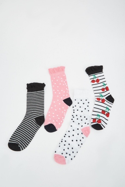 Image of 12 Pairs Of Cherry Stripe Contrast Socks