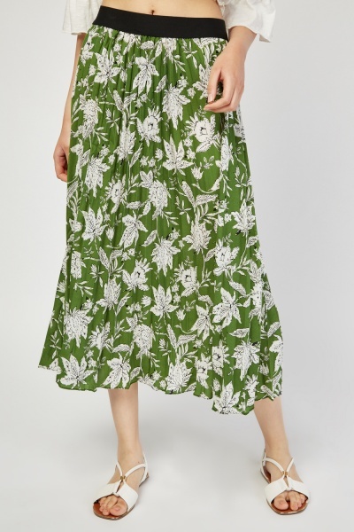 Floral Pleated Midi Skirt - Just $6