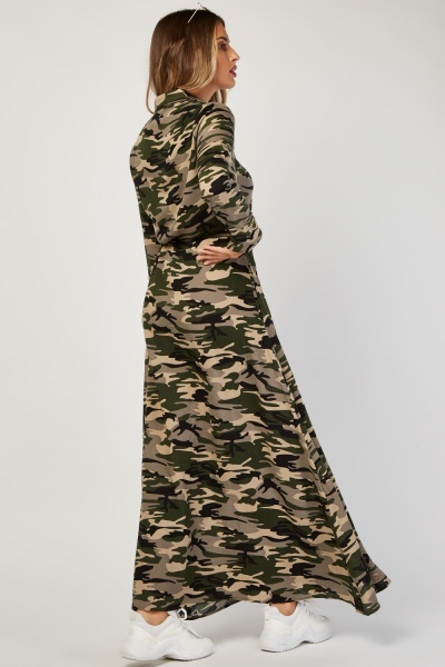 Long Sleeve Maxi Camo Dress - Just $6