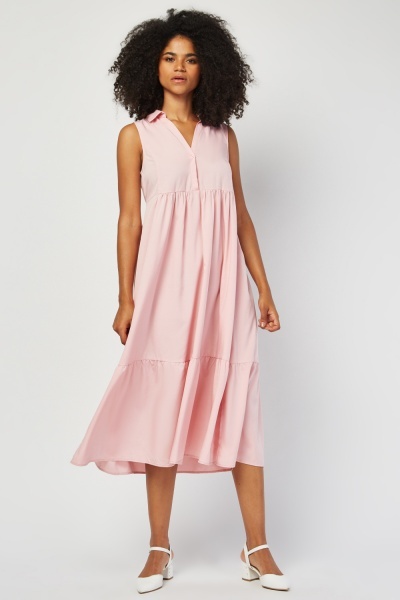 Collared Button Front Midi Smock Dress