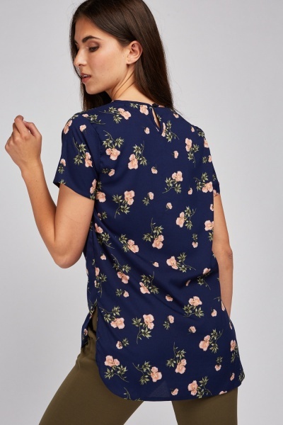 Printed Keyhole Front Blouse - Just $6