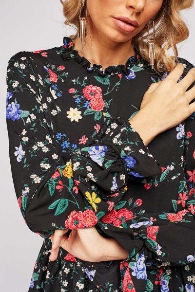 Floral Print Ruffle Midi Dress - Just $7
