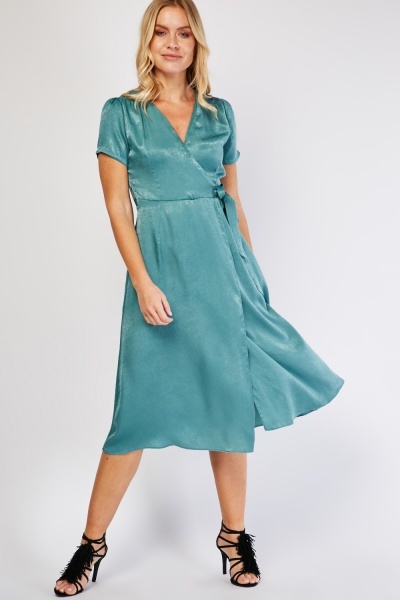 Sateen Wrap Dress - Green - Just £5