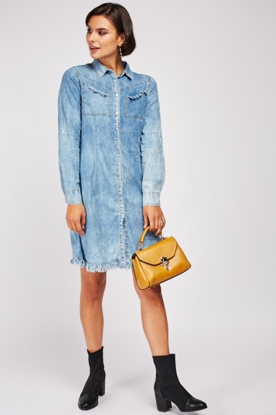 frayed denim shirt dress