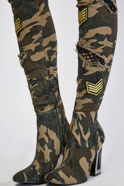 Camouflage Print Thigh High Boots - Just $7