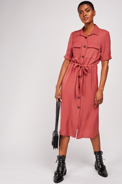 Short Sleeve Midi Shirt Dress - Just $6