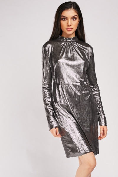 Women's Dresses Silver Metallic Plisse Dress price