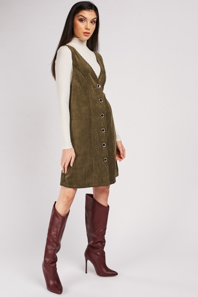 V Neck Corduroy Pinafore Dress Just 7