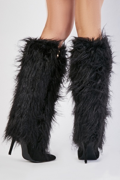 Fur Overlay Knee High Boots - Just $6